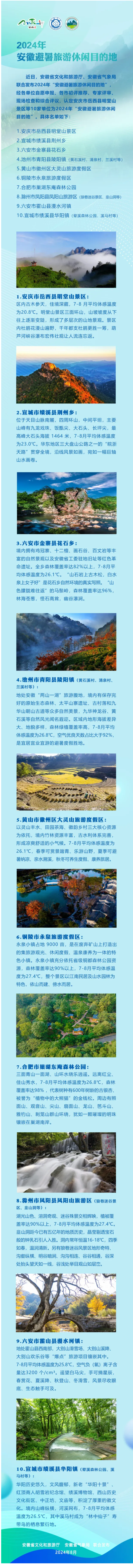 10家！2024年“安徽避暑旅游休闲目的地”公布(图1)